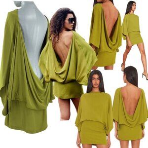 🆕 RAT & BOA 🧿 NWOT Rumi Draped Long Sleeve Cowl Back Mini Dress, Green Sz XXL